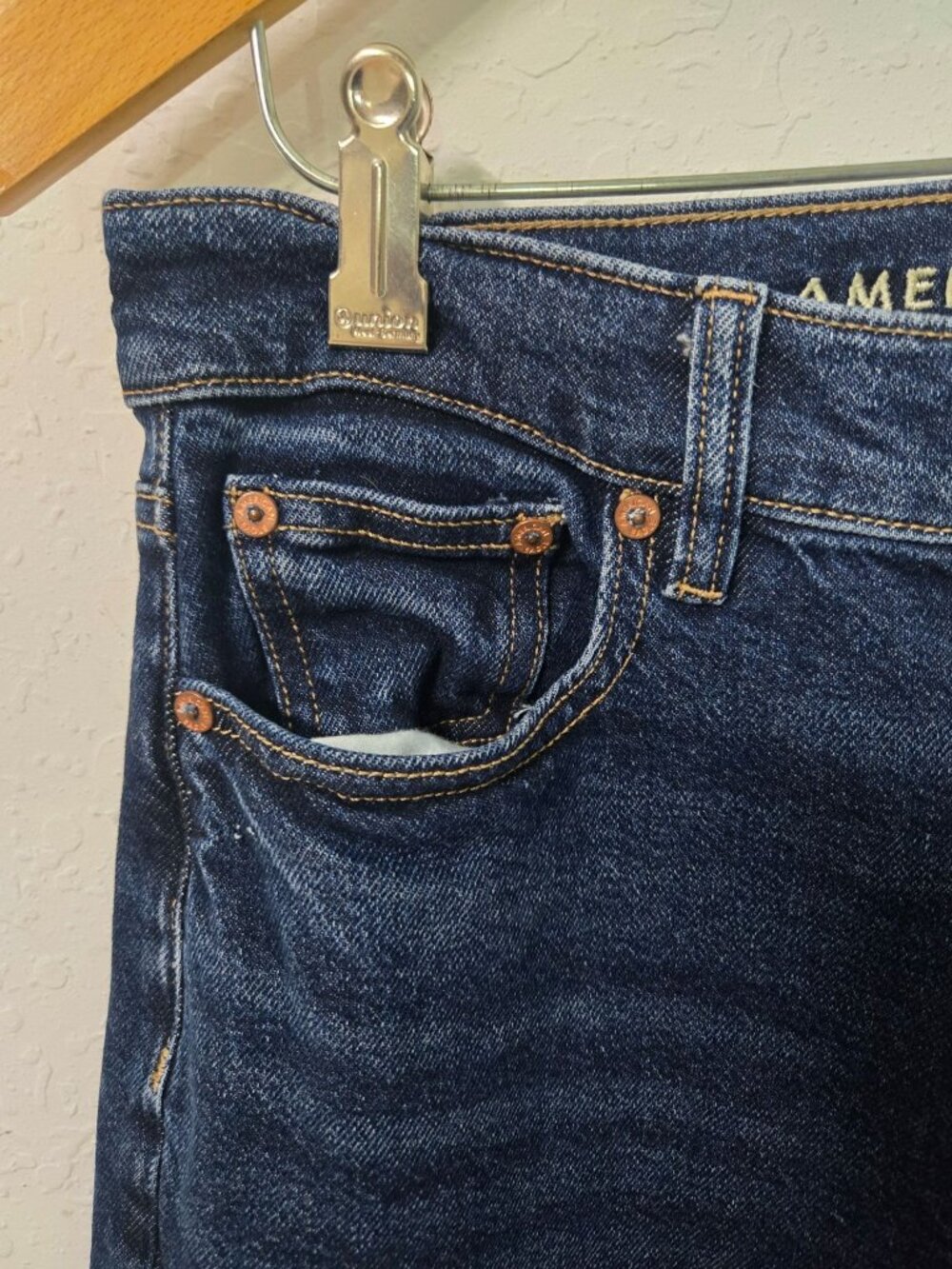 American Eagle Super High Rise Straight Stretch Cuffed Denim Jeans Size 4 - Picture 4 of 14